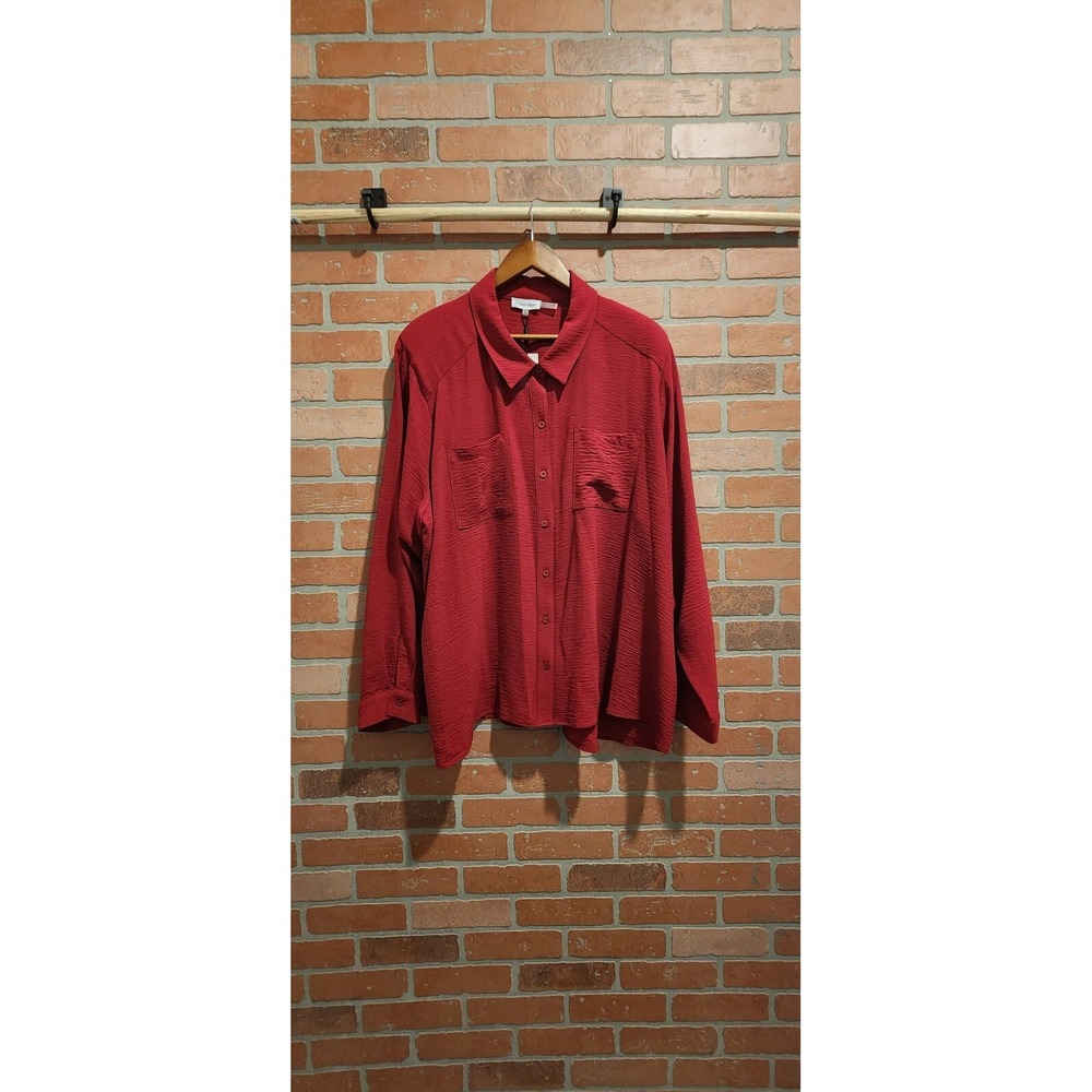 Calvin Klein Red Blouse 3x New Long Sleeve
